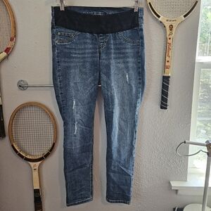 Indigo Blue Women's Distressed Maternity Skinny Jeans Medium Wash Size M